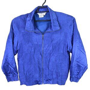 Womens Vintage St Paul Great Cavalier Blue 100% Silk Jacket Ribbed Full Zip S
